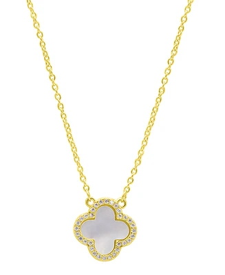 Adornia 14K Gold-Plated Crystal Halo White Mother-of-Pearl Clover Necklace