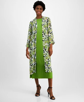 Anne Klein Women's Printed Open-Front Long-Sleeve Duster