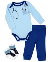 Baby Mode Boys Doctor Long Sleeve Bodysuit, Pants and Socks, 3 Piece Set