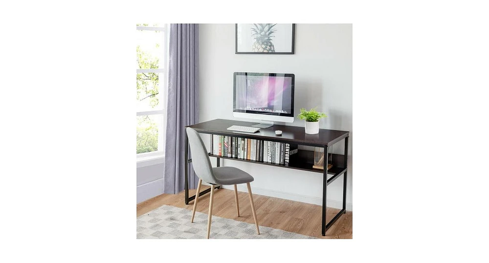 55-Inch Computer Desk Writing Table Workstation Home Office with Bookshelf