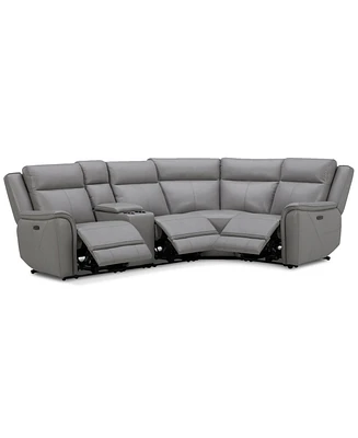 Addyson 117" 5-Pc. Leather Sectional with 3 Zero Gravity Recliners Power Headrests, Created for Macy's