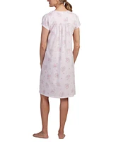 Miss Elaine Women's Smocked Floral Lace-Trim Nightgown