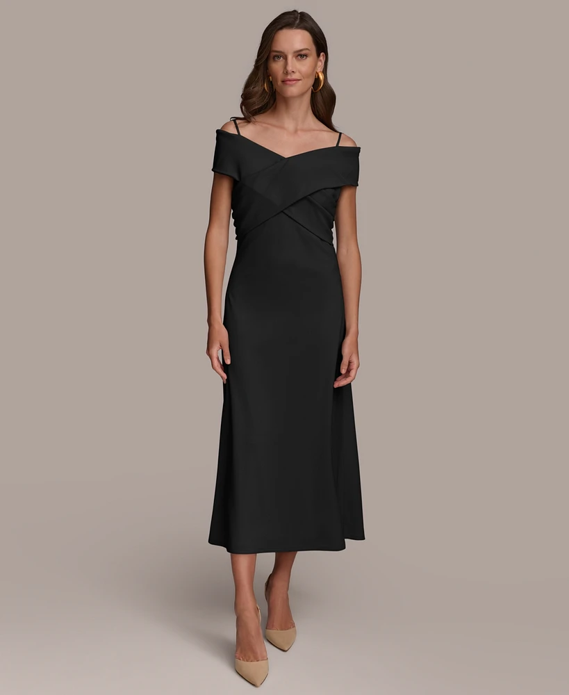 Donna Karan Women's Off-The-Shoulder Crossover Midi Dress