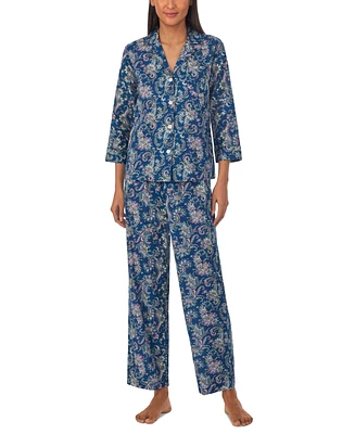 Lauren Ralph Women's 2-Pc. 3/4-Sleeve Printed Pajamas Set