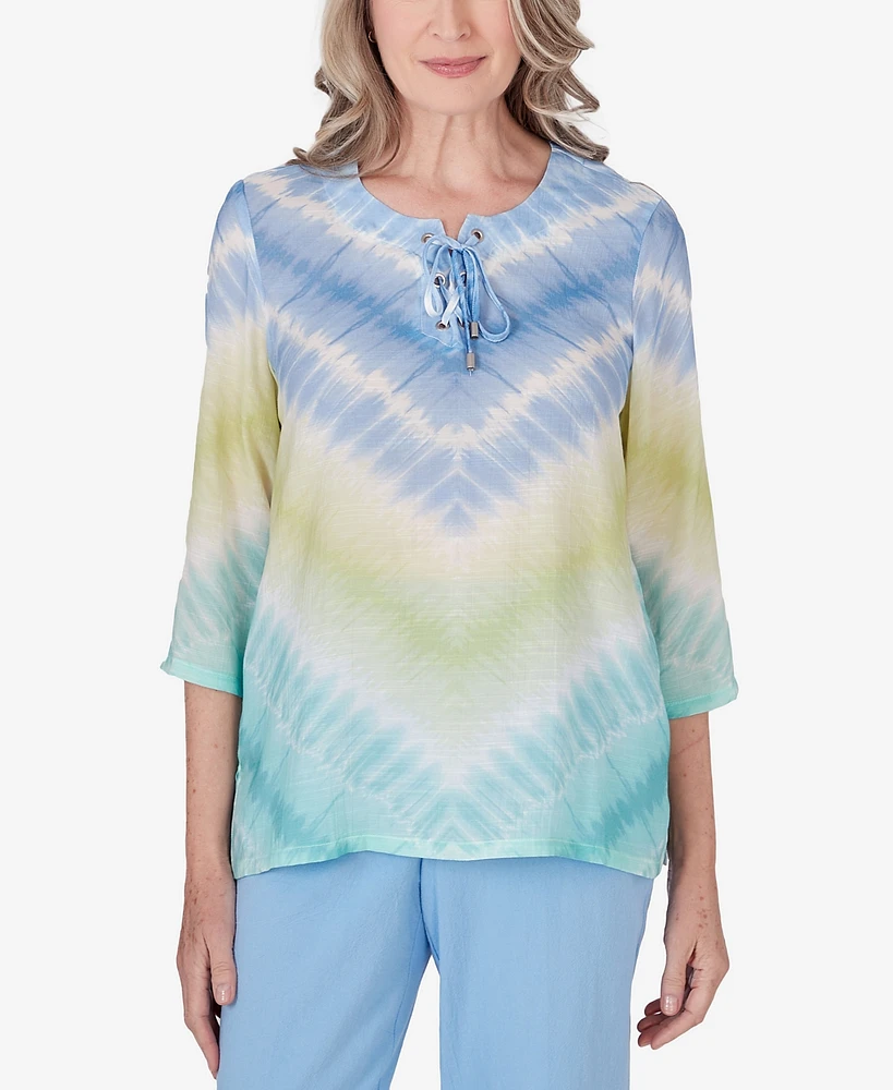 Alfred Dunner Petite Hyannisport Tie Dye Chevron Tunic