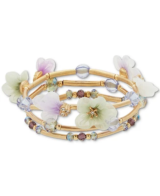 lonna & lilly Gold-Tone 3-Pc. Set Pave Ribbon Flower Beaded Stretch Bracelets