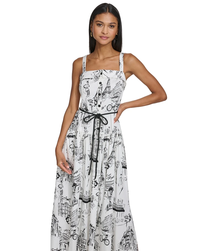 Karl Lagerfeld Paris Women's Printed Square-Neck Midi Dress