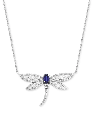 Lab-Grown Blue Sapphire (5/8 ct. t.w.) & Lab-Grown White Sapphire (1-1/4 ct. t.w.) Dragonfly 18" Pendant Necklace in Sterling Silver