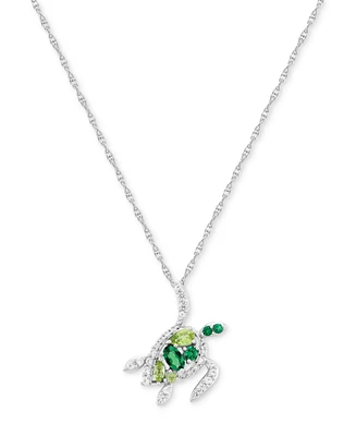 Multi-Gemstone Turtle 18" Pendant Necklace (1 ct. t.w.) in Sterling Silver