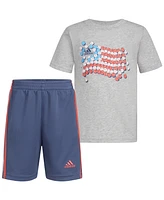 adidas Little & Toddler Boys Graphic Heather T-Shirt 3-Stripes Shorts, 2 Piece Set