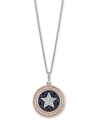 Wonder Fine Jewelry Sapphire (1/5 ct. t.w.) & Diamond (1/6 ct. t.w.) Captain America Shield 18" Pendant Necklace in Sterling Silver & Rose Gold