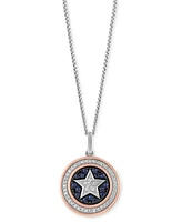 Wonder Fine Jewelry Sapphire (1/5 ct. t.w.) & Diamond (1/6 ct. t.w.) Captain America Shield 18" Pendant Necklace in Sterling Silver & Rose Gold