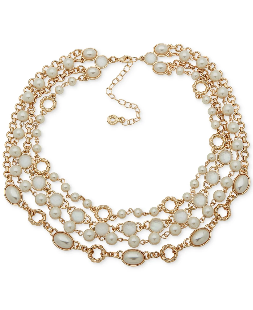 Anne Klein Gold-Tone White Stone & Mother-of-Pearl Layered Collar Necklace, 16" + 3" extender