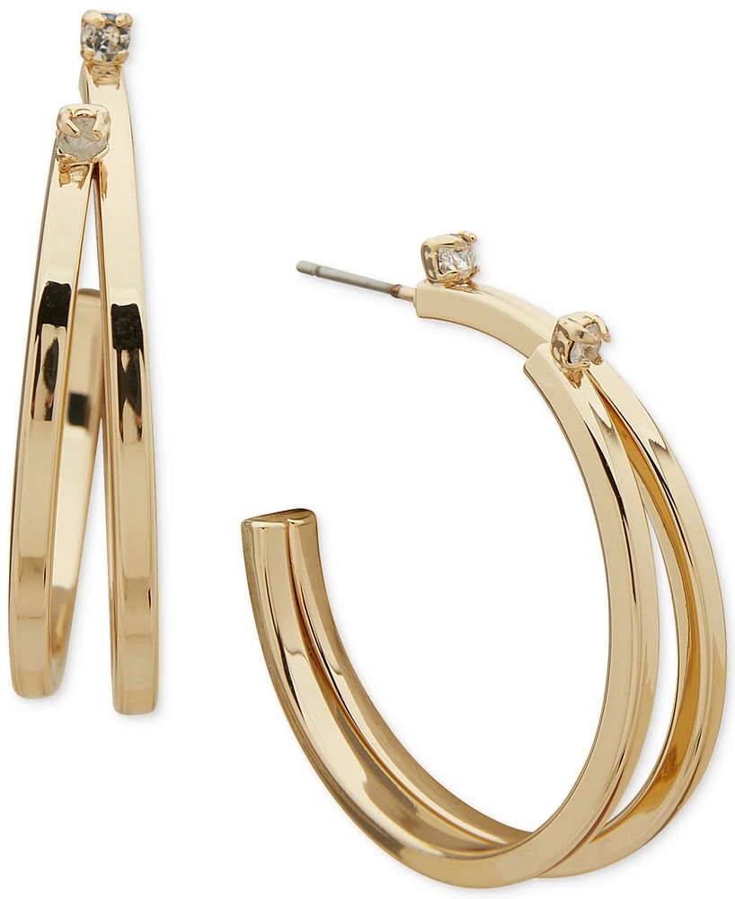 Anne Klein Gold-Tone Medium Pave Double-Row C-Hoop Earrings, 1.38"