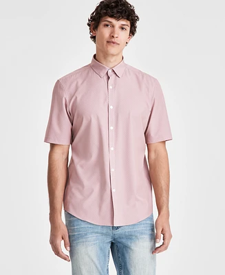 Alfani Men's Geometric Short Sleeve Button Front Performance Shirt, Created for Macy's