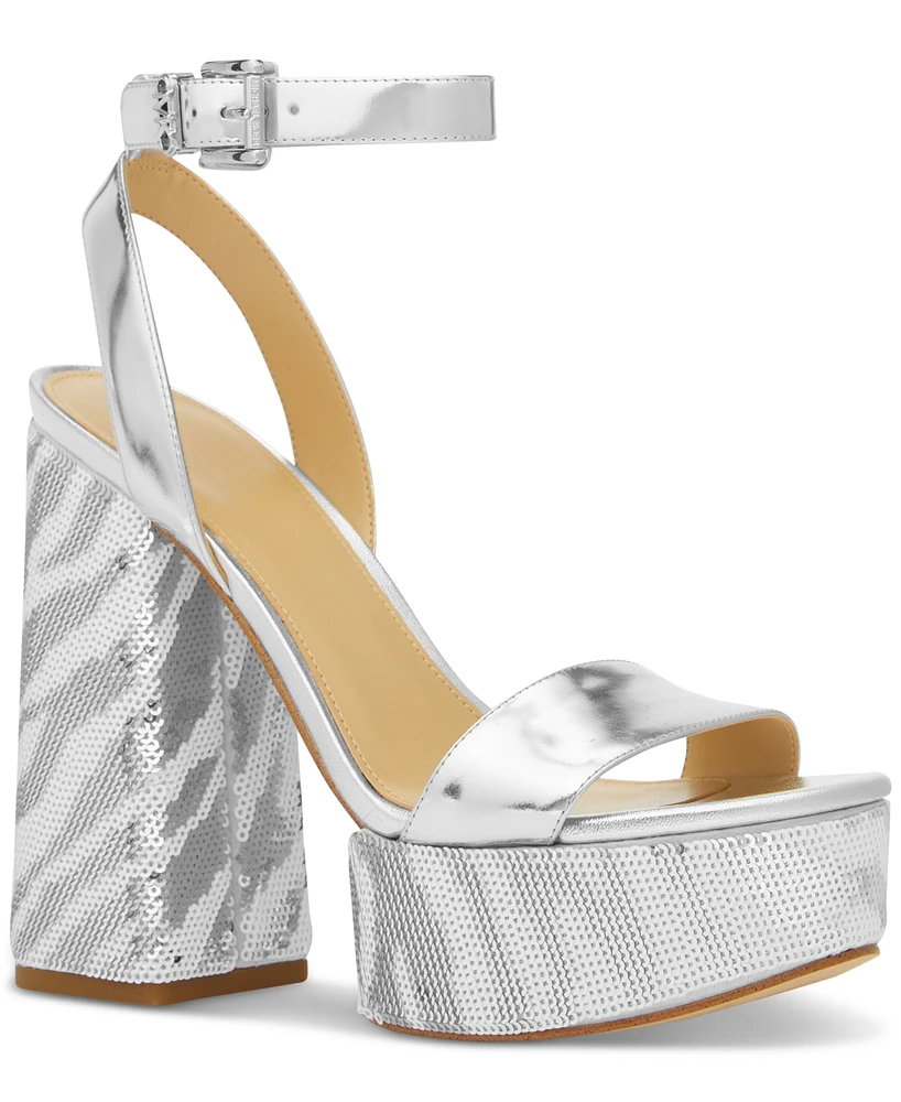 Michael Kors Women's Ashton Zebra Sequin High Heel Platform Sandals