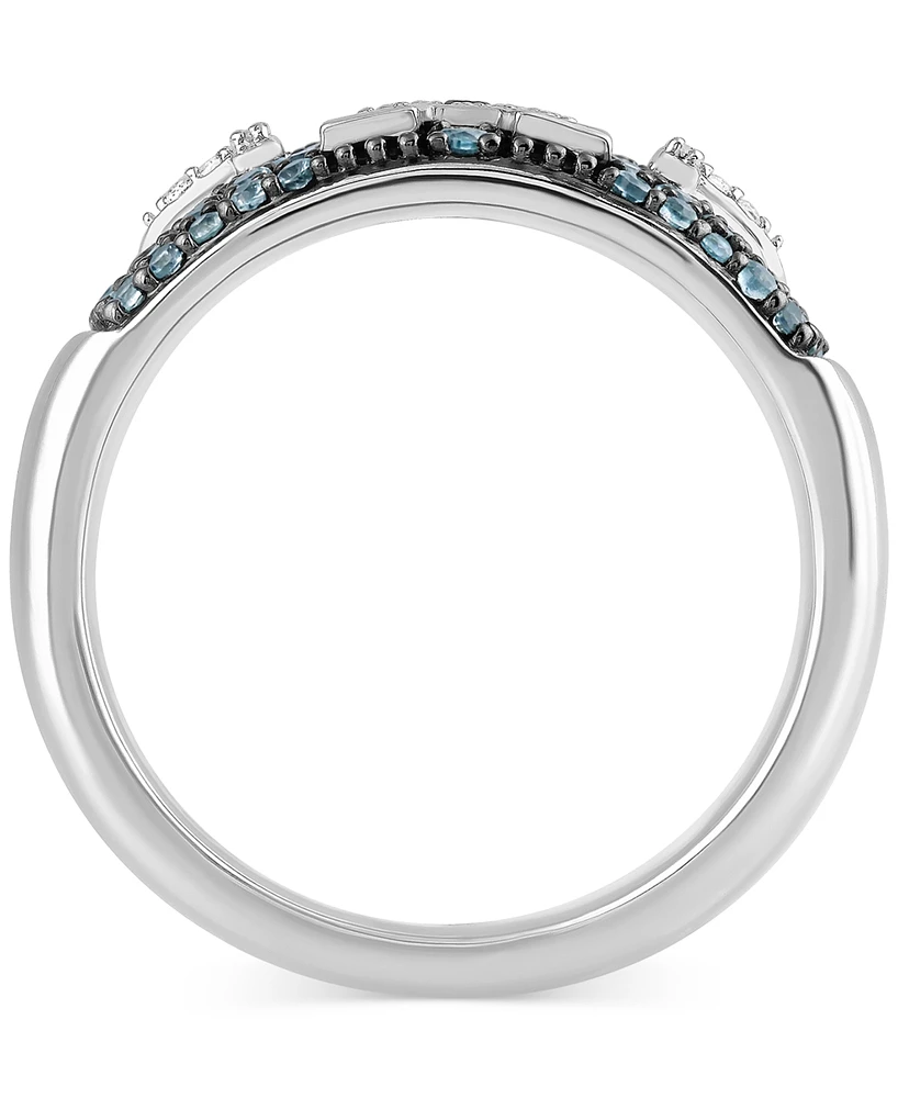 Wonder Fine Jewelry Men's Swiss Blue Topaz (3/4 ct. t.w.) & Diamond (1/10 ct. t.w.) Captain America Ring in Sterling Silver