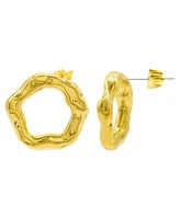 Adornia Tarnish Resistant 14K Gold-Plated Hammered Open Circle Earrings