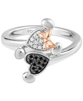 Wonder Fine Jewelry Black & White Diamond Minnie & Mickey Mouse Bypass Ring (1/5 ct. t.w.) in Sterling Silver & Rose Gold-Plate