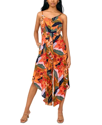 Msk Women's Tropical-Print Tie-Waist Jumpsuit