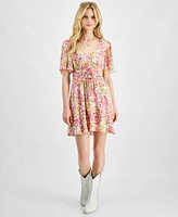 City Studios Juniors' Floral-Print Tiered Fit & Flare Dress