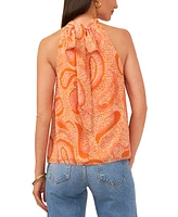 1.state Women's Sleeveless Tie-Back Halter Printed Top