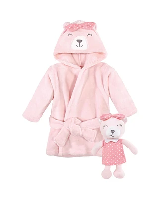 Hudson Baby Infant Girl Plush Bathrobe and Toy Set