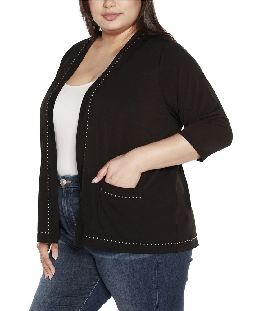 Belldini Black Label Plus Embellished Open-Front Knit Cardigan Sweater