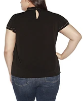 Belldini Black Label Plus Embellished Cap-Sleeve Knit Top