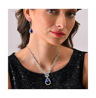 Sohi Women's Blue Stone Teardrop Necklace And Earrings (Set Of 2)