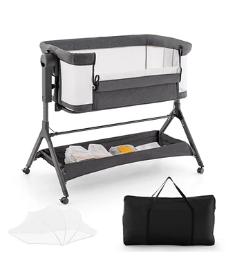 Slickblue Boys Height Adjustable Bedside Sleeper with Storage Bag and Soft Mattress for Baby