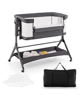 Slickblue Boys Height Adjustable Bedside Sleeper with Storage Bag and Soft Mattress for Baby