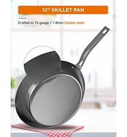 Commercial Chef 12" Carbon Steel Skillet, Non Stick Frying Pan with Ceramic Coating, Safe for Any Cooktop, Oven or Grill, Lighter and Cools Faster tha