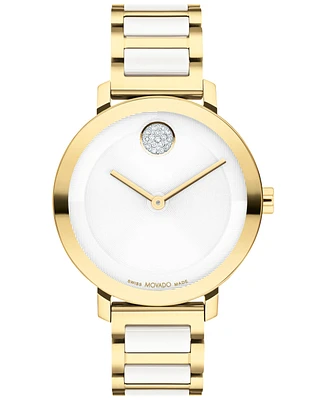 Movado Women's Swiss Bold Evolution 2.0 White Ceramic & Gold Ion Plated Steel Bracelet Watch 34mm - Two