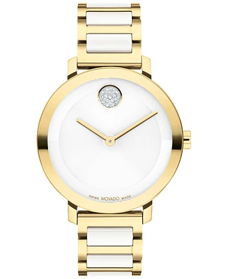 Movado Women's Swiss Bold Evolution 2.0 White Ceramic & Gold Ion Plated Steel Bracelet Watch 34mm