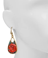 Patricia Nash Gold-Tone Rose Printed Leather Drop Earrings