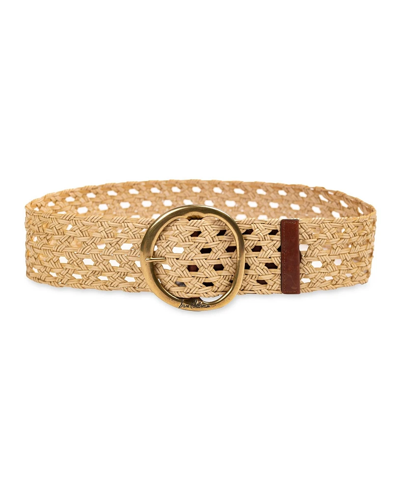 Sam Edelman Women's Woven Leather Belt with Circular Center Bar Buckle