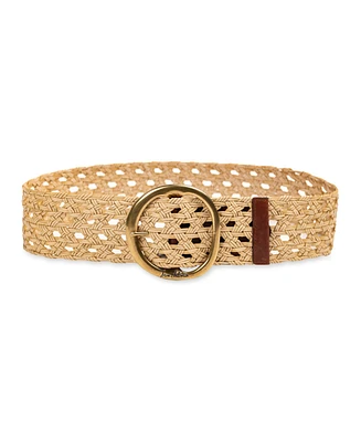 Sam Edelman Women's Woven Leather Belt with Circular Center Bar Buckle