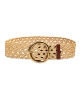Sam Edelman Women's Woven Leather Belt with Circular Center Bar Buckle