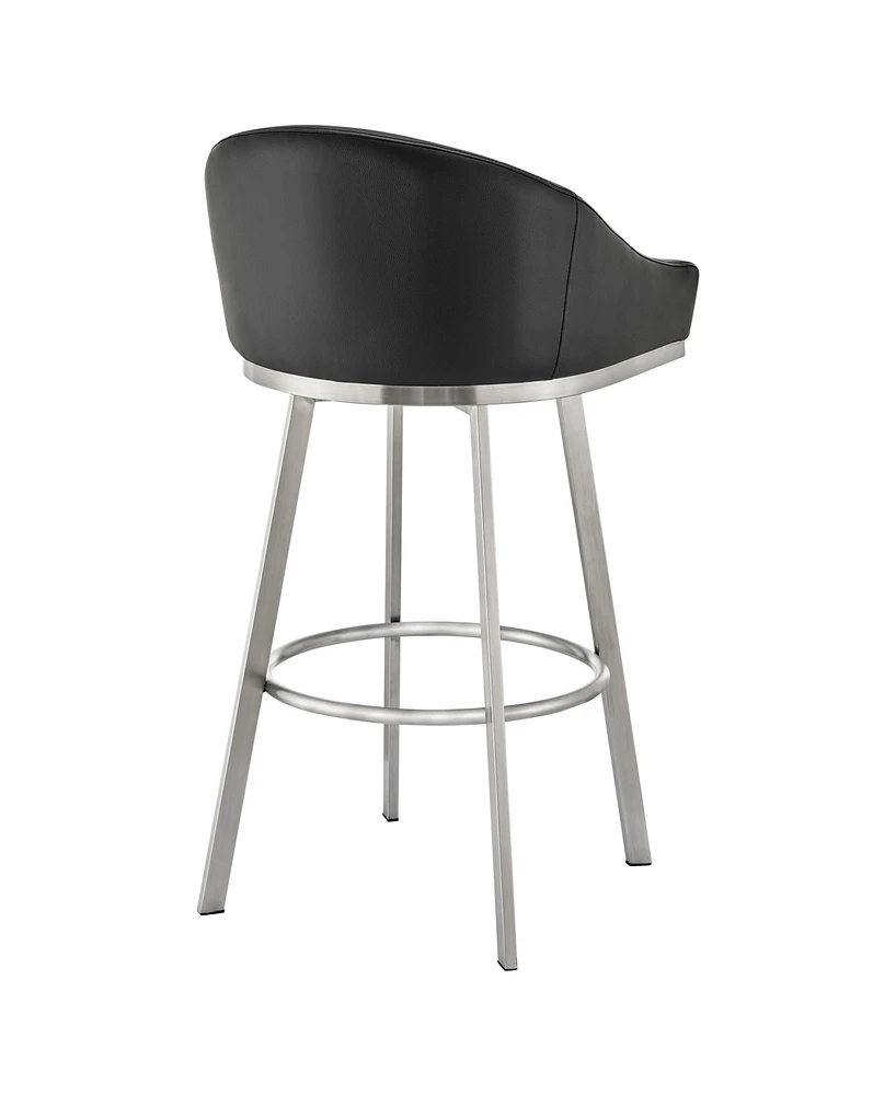 Armen Living Eleanor 30" Swivel Bar Stool in Brushed Stainless Steel with Faux Leather