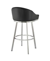 Armen Living Eleanor 30" Swivel Bar Stool in Brushed Stainless Steel with Faux Leather