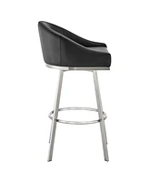 Armen Living Eleanor 26" Swivel Counter Stool in Brushed Stainless Steel Faux Leather