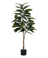 Monarch Specialties 52" Indoor Artificial Floor Rubber Tree with Black Pot