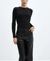 Mango Women's Leather Effect High Waist Pant