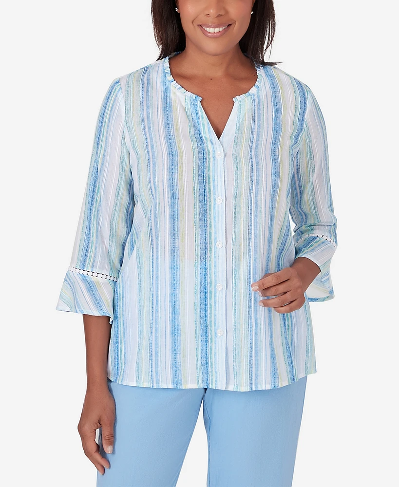 Alfred Dunner Petite Hyannisport Stripe Button Down Top