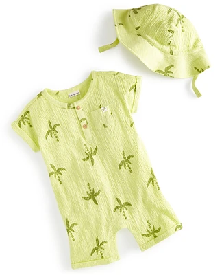 First Impressions Baby Boys 2-Pc. Large Palm Henley Romper & Hat Set, Created for Macy's