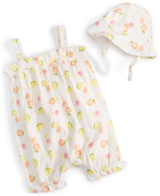 First Impressions Baby Girls Soft Citrus Printed Romper & Hat, 2 Piece Set, Created for Macy's