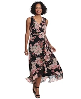 London Times Petite Ruffle-Trim Sleeveless Maxi Dress