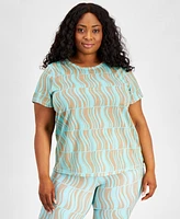 Id Ideology Plus Geo-Print Mesh Short-Sleeve Top, Created for Macy's