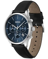 Hugo Boss Men's Chronograph Avery Leather Strap Watch 42mm